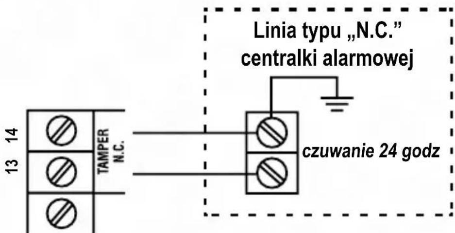 Linia typu „N.C.“ centralki alarmowej TAMPER N.C. czuwanie 24 godz
