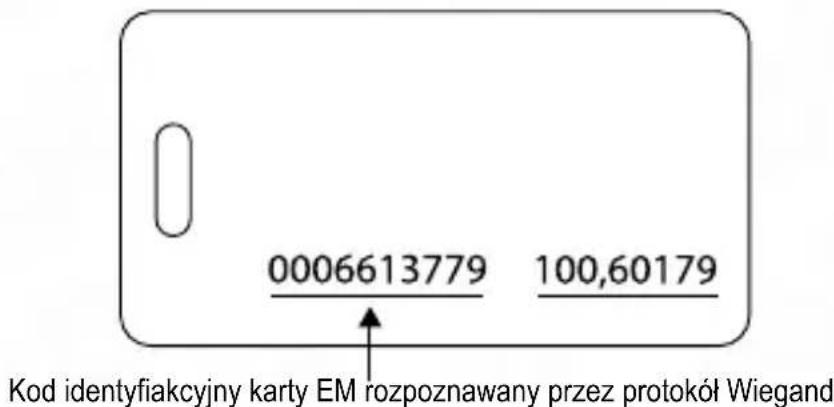 0006613779 100,60179 Kod identyfiakcyjny karty EM rozpoznawany przez protokół Wiegand