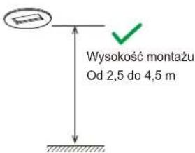Wysokość montażu Od 2,5 do 4,5 m