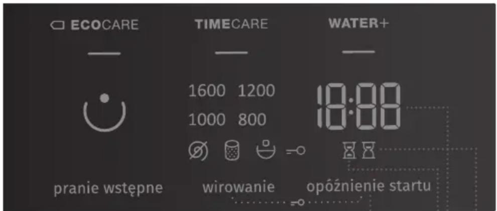 ECOCARE TIMECARE WATER+ 1600 1200 1000 800 18:00 pranie wstępne wirowanie opóźnienie startu