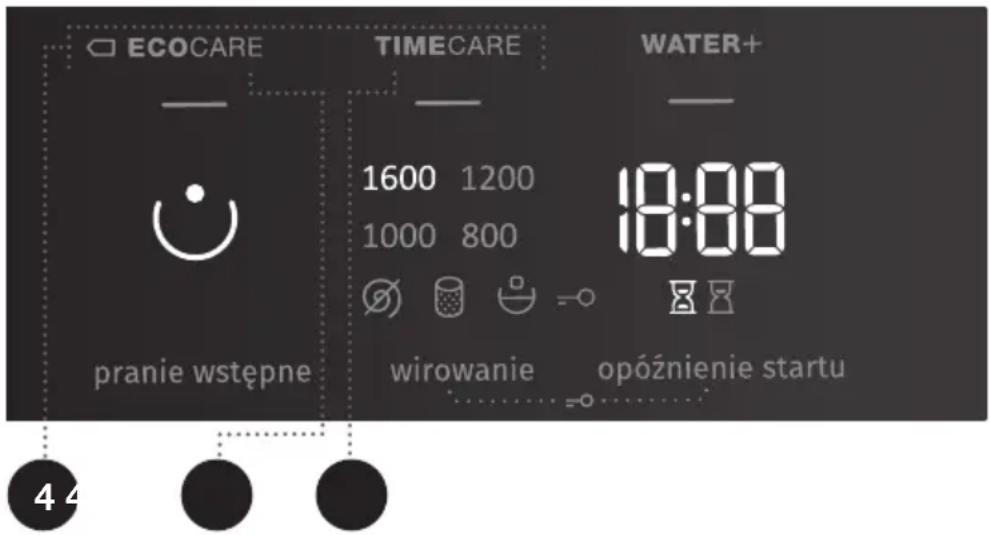 ECOCARE TIMECARE WATER+ 1600 1200 1000 800 18:00 pranie wstępne wirowanie opóźnienie startu 4 4