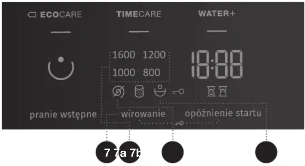 ECOCARE TIMECARE WATER+ 1600 1200 1000 800 18:00 pranie wstępne wirowanie opóźnienie startu 7 7a 7b