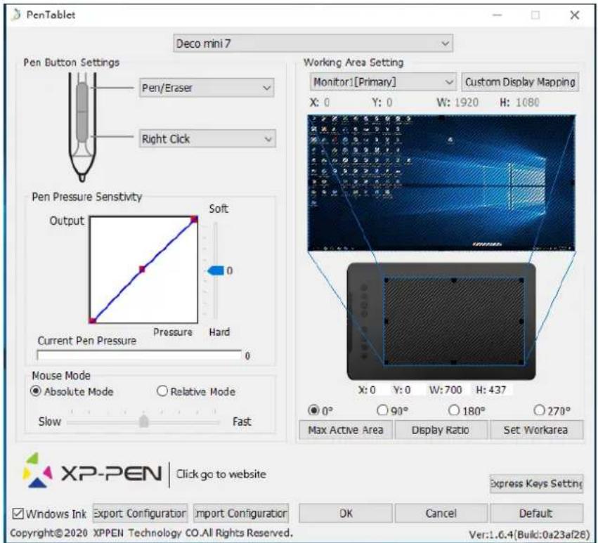 XP-Pen Deco mini7W - Interfejs sterownika - 1