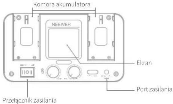 Komora akumulatora NEEWER Ekran Przetącznik zasilania Port zasilania