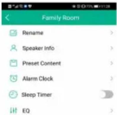 Family Room Rename > Speaker Info > Preset Content > Alarm Clock > Sleep Timer EQ >
