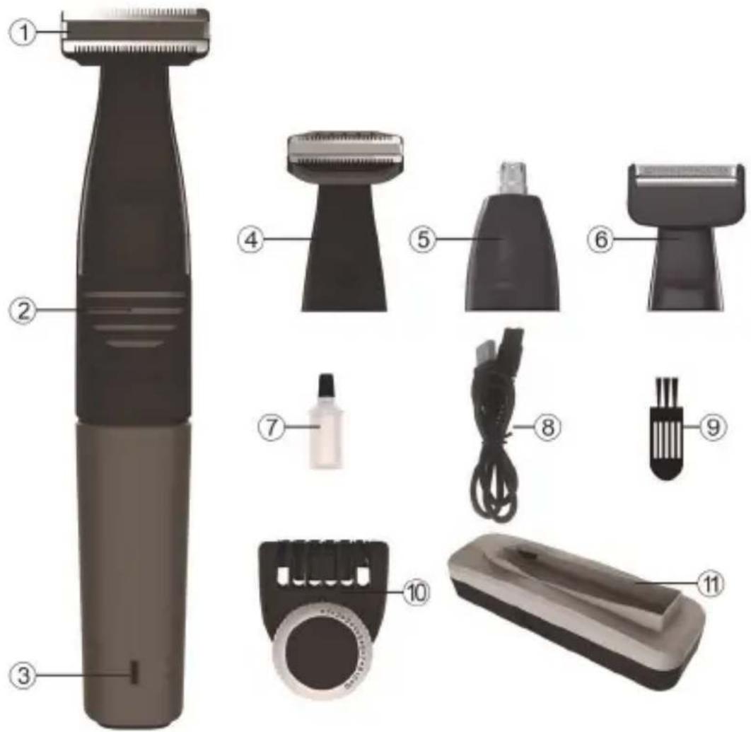 Diagram showing ten different types of hairbrushes with numbered labels indicating each component.