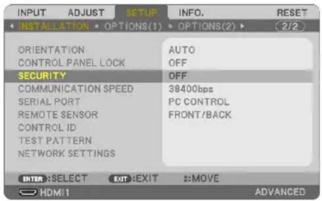 SHARP NP-P525WL - To enable the Security function: - 1
