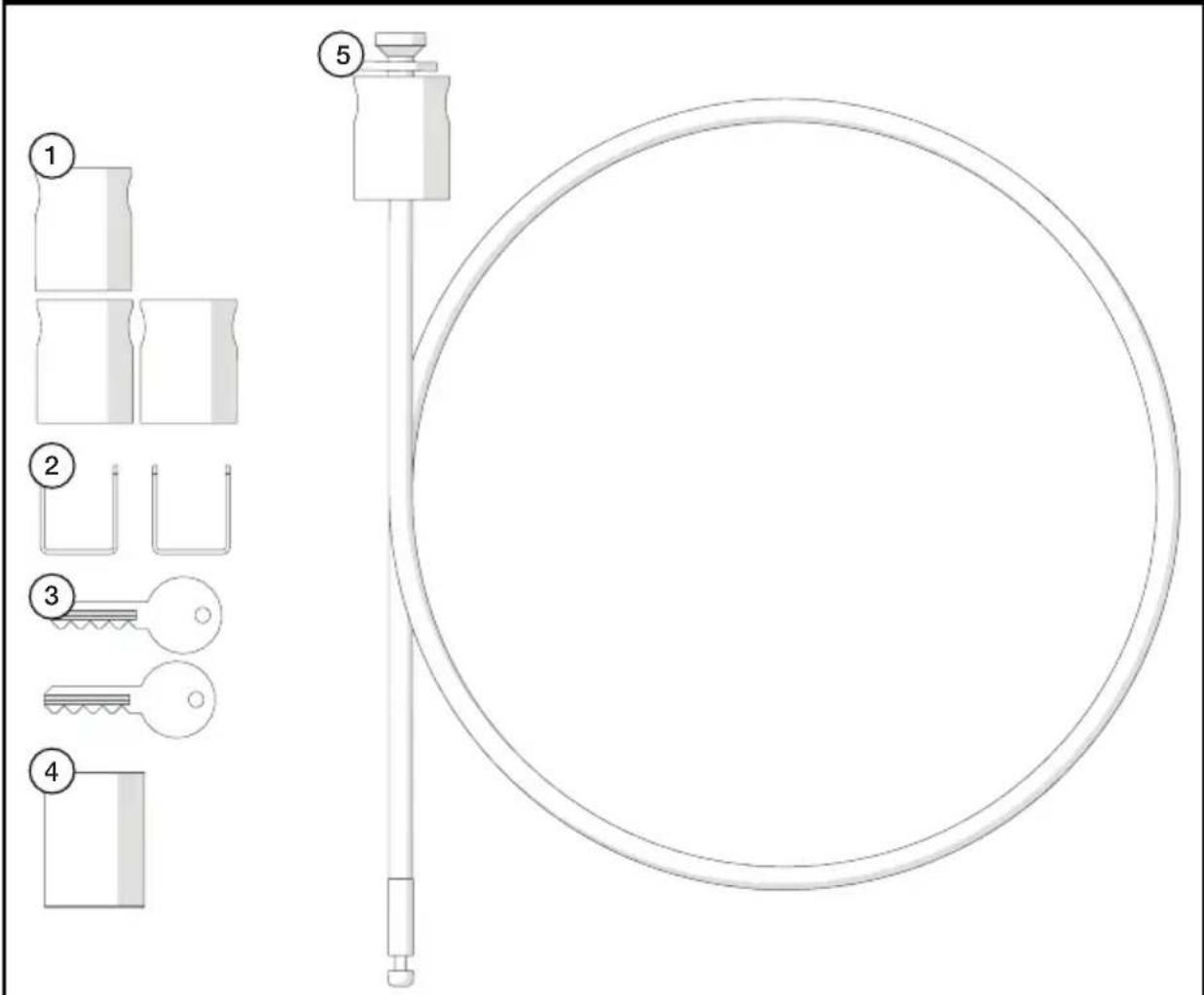 Technical diagram showing labeled components of a mechanical or electrical assembly with numbered parts and a circular component.