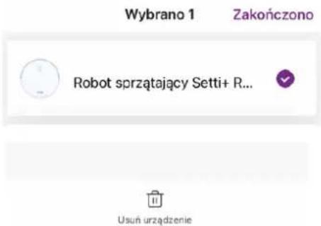 Wybrano 1 Zakończono Robot sprzątający Setti+ R... Usuń urządzenie