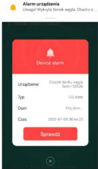 Alarm urzȩdzenia Uwaga! Wykryto tienek węgla. Otwórz o... Device alarm Urzȩdzenie Czujnik tienku węgla Setti+ SSS26 Typ CO state Dom Mój dom ... Czas 2022-07-08 08:44:23 Sprawdź