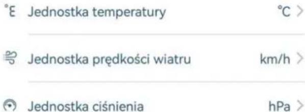 °E Jednostka temperatury °C > Jednostka prędkości wiatru km/h > Jednostka ciśnienia hPa >