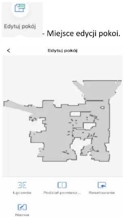 Edytuj pokój - Miejsce edycji pokoi. Edytuj pokój Łączenie Podział pomiesz... Resetowanie Nazwa