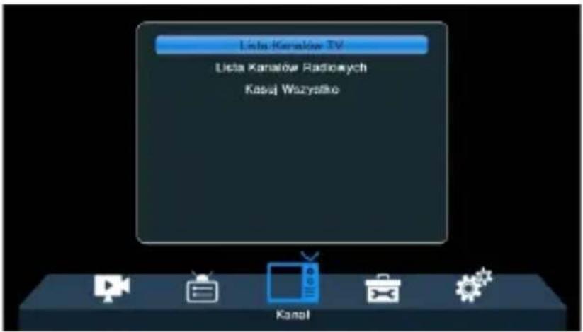 Lista Kanalów TV Lista Kanalów Radiowych Kasuj Wazystko Kanal