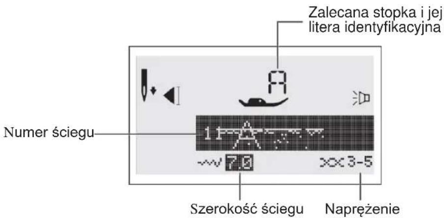Zalecana stopka i jej litera identyfikacyjna Numer ściegu Szerokość ściegu Napreżenie