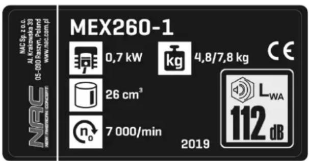 NAC MEX260-1 - Inne oznaczenia na maszynie - 1
