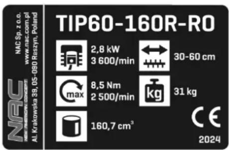 NAC TIP60-160R-RO - Inne oznaczenia na maszynie - 1