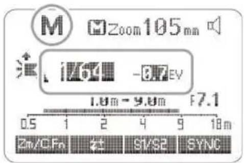 Zoom 105 mm i767 -6.7 EV 1.8m -9.8m F7.1 0.5 1 2 4 9 18 m Zn/C Fn 2+ S1/S2 SYNC
