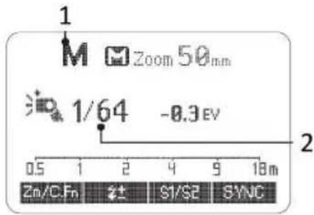 1 M Zoom 50mm 1/64 -0.3 EV Zm/D.Fn #± S1/S2 SYNC