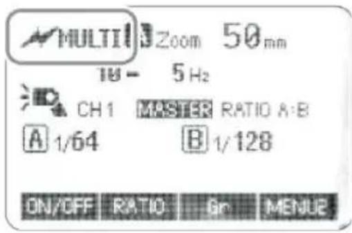 MULTI Zoom 50mm 10 - 5 Hz CH1 MASTER RATIO A:B A 1/64 B 1/128 ON/OFF RATIO Gn MENUE