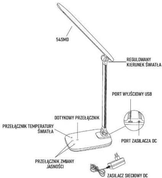 54SMD REGULOWANY KIERUNEK ŚWIATĘA PORT WYJŚCIOWY USB DOTYKOWY PRZEŁĄCZNIK PRZEŁĄCZNIK TEMPERATURY ŚWIATĘA PORT ZASILACZA DC PRZEŁĄCZNIK ZMIANY JASNOŚCI ZASILACZ SIECIOWY DC