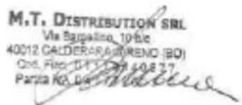M.T. DISTRIBUTION SRL Via Bapaliso, 10-hic 40012 CALDERARADORENO (BO) Cnd. Fiso: D 4/17/2014 4:08:27. Panta No. De 193656