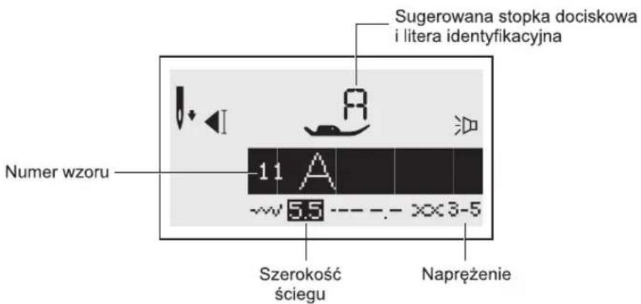 Sugerowana stopka dociskowa i litera identyfikacyjna Numer wzoru 11 A 5.5 Szerokość ściegu Napreżenie