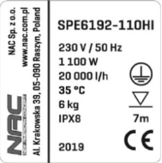 NAC SPE6192-110HI - Inne oznaczenia na urządzeniu - 1