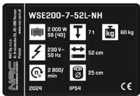NAC WSE200-7-52L-NH - Inne oznaczenia na maszynie - 1