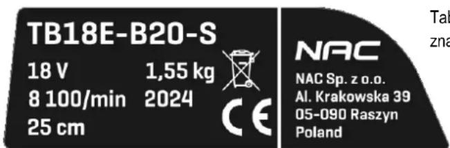 NAC TB18E-B20-S - Inne oznaczenia na maszynie - 1
