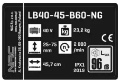 NAC LB40-45-B60-NG - Inne oznaczenia na maszynie - 1