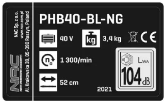 NAC PHB40-BL-NG - Inne oznaczenia na maszynie - 1