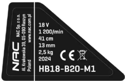 NAC HB18-B20-M1 - Inne oznaczenia na maszynie - 1