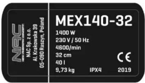 NAC MEX140-32 - DANE TECHNICZNE - 2