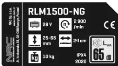 NAC RLM1500-NG - Inne oznaczenia na maszynie - 1