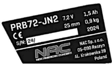 NAC PRB72-JN2 - Inne oznaczenia na maszynie - 1