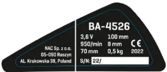 NAC BA-4526 - Inne oznaczenia na maszynie - 1