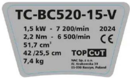 NAC TC-BC520-15-V - Inne oznaczenia na maszynie - 1