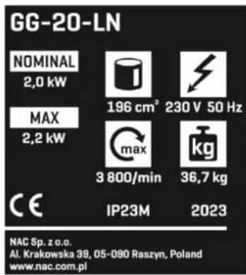 NAC GG-3P-70-ES-M-LN - Inne oznaczenia na urządzeniu - 1