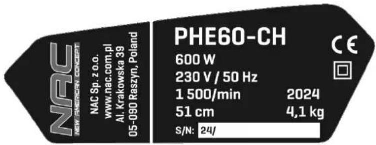 NAC PHE60-CH - DANE TECHNICZNE - 3
