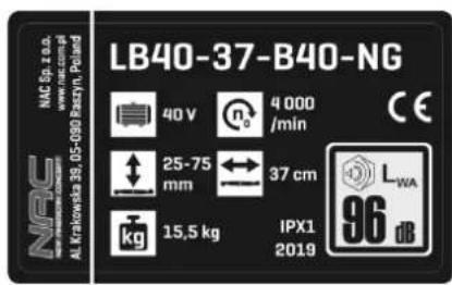 NAC LB40-37-B40-NG - Inne oznaczenia na maszynie - 1