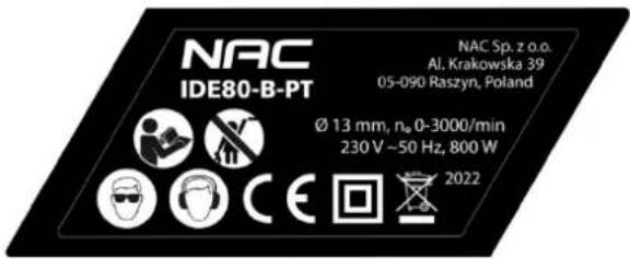 NAC IDE80-B-PT - Inne oznaczenia na urządzeniu - 1