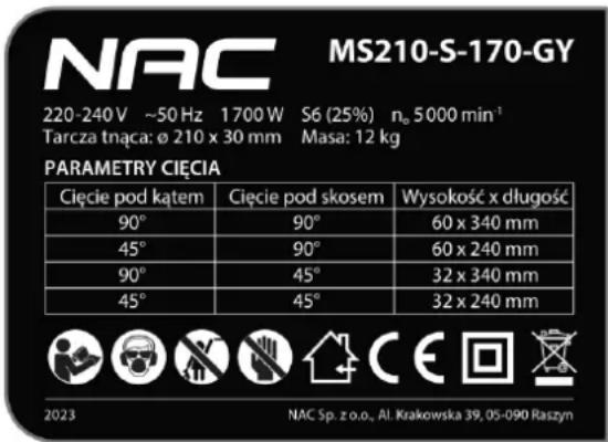 NAC MS210-S-170-GY - Inne oznaczenia na maszynie - 1