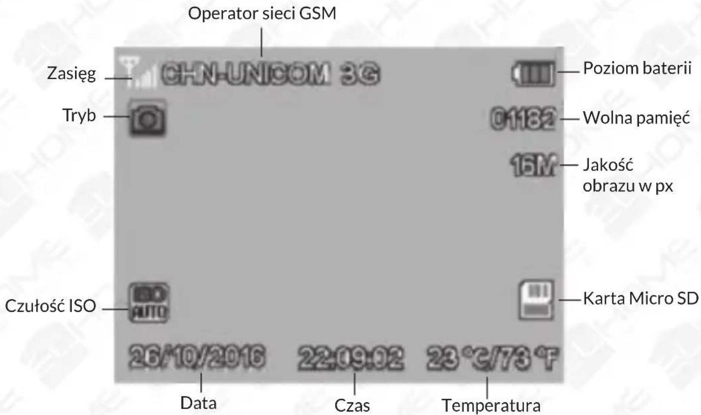 Operator sieci GSM Zasięg CHN-UNICOM 3G Tryb Czułość ISO 26/10/2016 Data Czas Operator sieci GSM Poziom baterii 01182 Wolna pamięć 15M Jakość obrazu w px Karta Micro SD 22:09:02 23°C/73 °F Temperatura