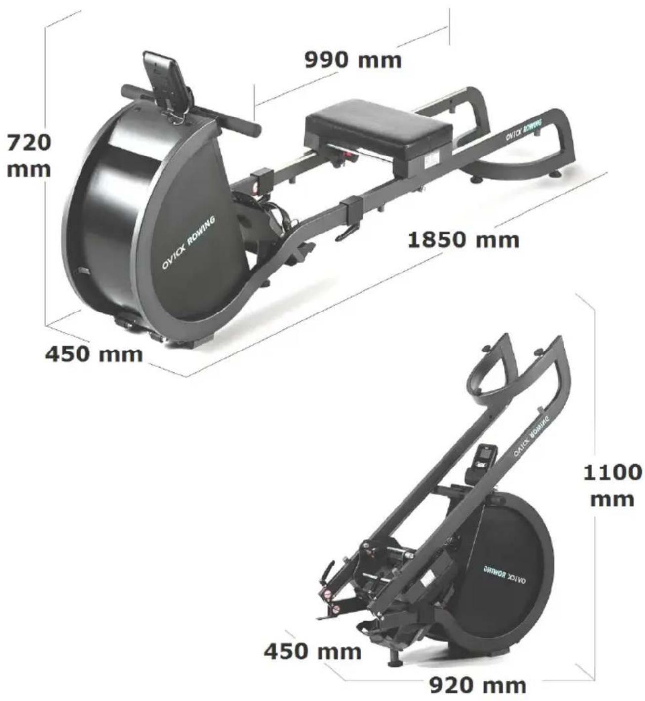 720 mm 990 mm Ovick Rowing 1850 mm 450 mm Ovick Rowing 1100 mm 450 mm 920 mm