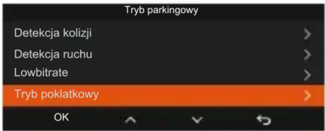 Tryb parkingowy Detekcja kolizji Detekcja ruchu Lowbitrate Tryb poklatkowy OK