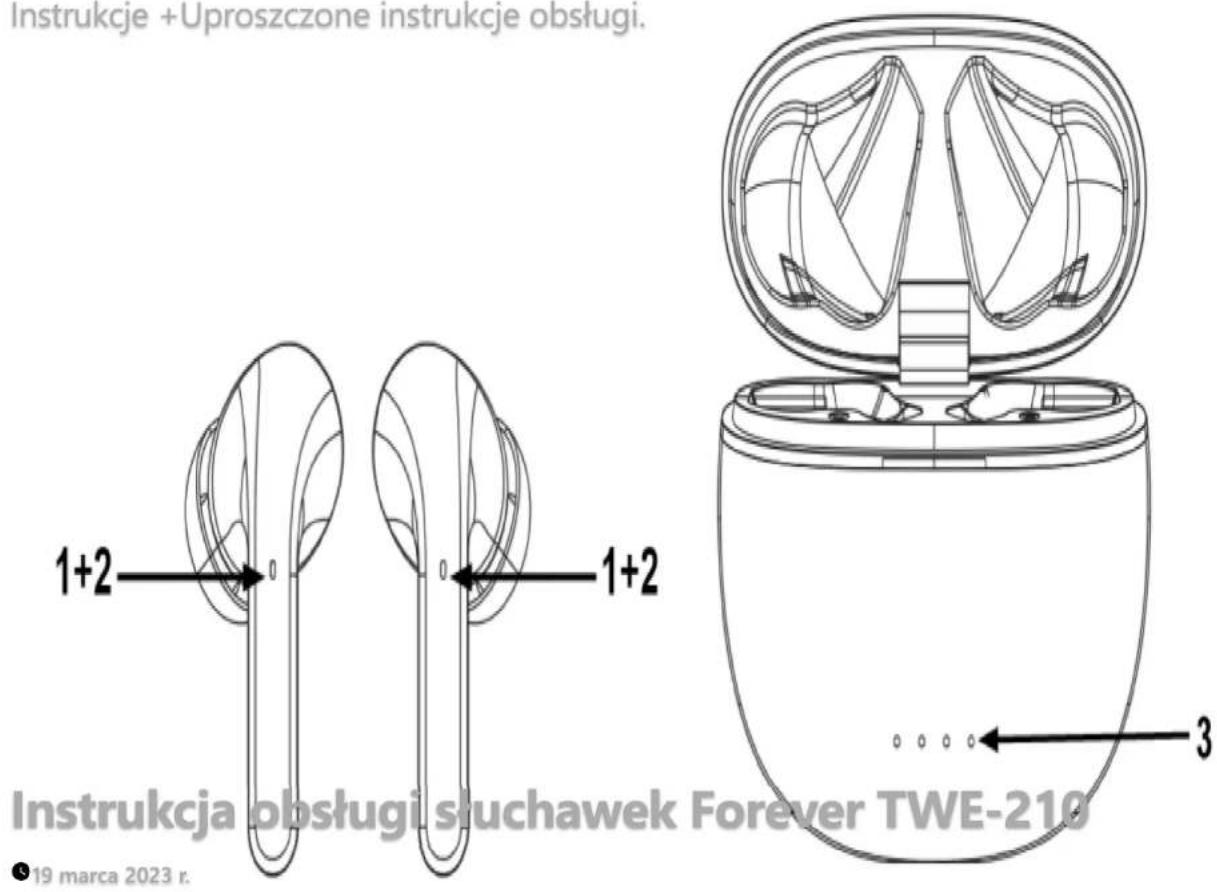 Instrukcje +Uproszczone instrukcje obsługi. 1+2 1+2 Instrukcja obsługi słuchawek Forever TWE-210 19 marca 2023 r. 3