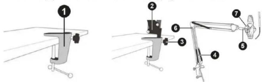 Technical diagram showing three labeled mechanical assembly steps with numbered components