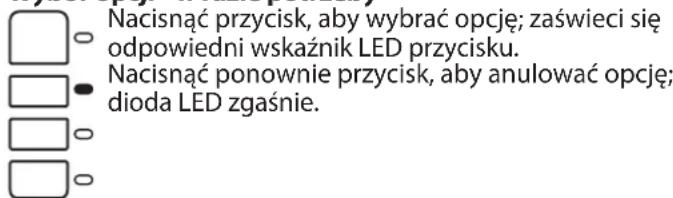 Nacisnąć przycisk, aby wybrać opcję; zaświeci się odpowiedni wskaźnik LED przycisku. Nacisnąć ponownie przycisk, aby anulować opcję; dioda LED zgaśnie.