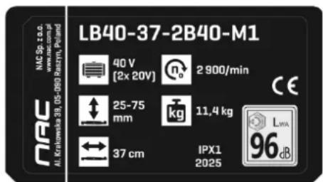 NAC LB40-37-2B40-M1 - Inne oznaczenia na maszynie - 1