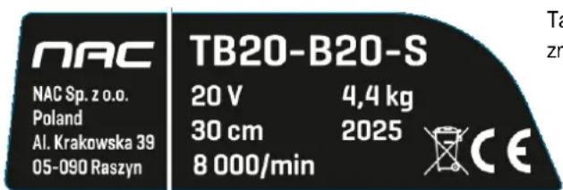 NAC TB20-B20-S - Inne oznaczenia na maszynie - 1